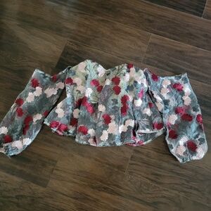 New Floral Off Shoulder Boned Corset Bandeau Top Multicolored Applique Small‎